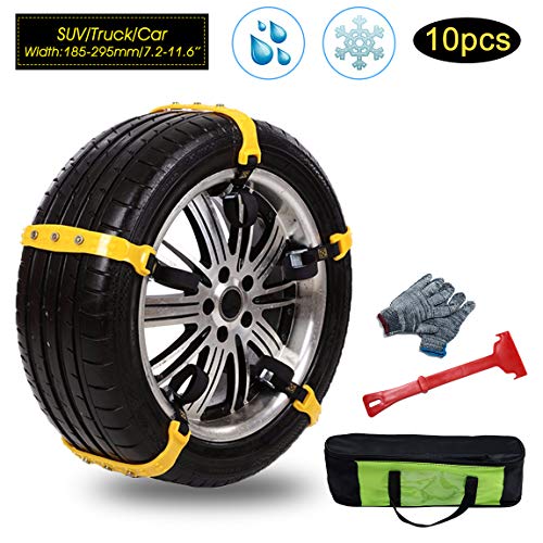 dgdgbaby Tire Chains Anti Slip Tire Chains Snow Tire Chains Car Emergency Thickening Anti-Skid Chain Fit for Most Car SUV Vans Truck, Set of 10 with Free Snow Shovel and Gloves  (style1)
