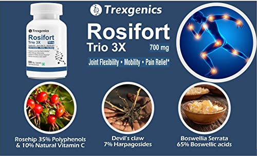Image of Trexgenics ROSIFORTE TRIO Rosehip, Boswellia, Devil's Claw 700 mg Joint Pain & Inflammation Support VEGAN & NON-GMO (60 Veg. Capsules) (Pack of 2)