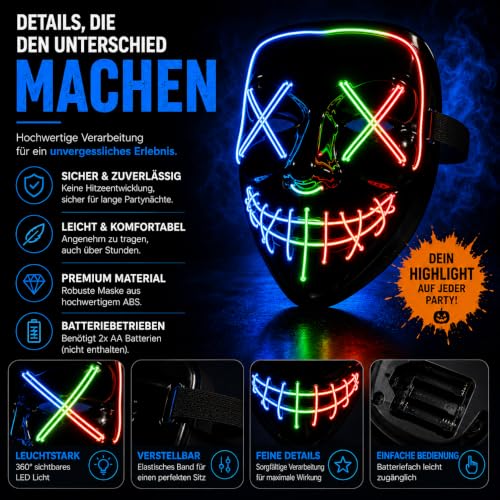 TK Gruppe Timo Klingler LED Grusel Maske - wie aus Purge steuerbar, Gesicht leuchtend, für Halloween… – Ansicht 5