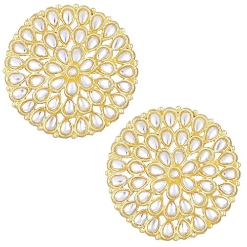 Aheli Gold Plated Kundan Studded Big Round Stud Earrings Ethnic Fashion Stylish Jewellery Gift for Women