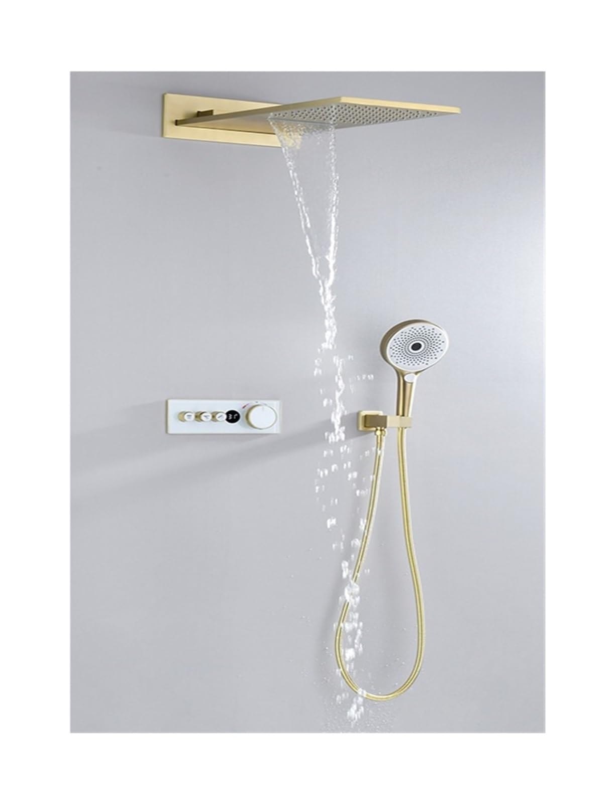 Soywim Brushed Gold Shower System, Bathroom Shower Faucet ，Intelligent Digital Display Wall-Mounted Set Black，Rose Gold Copper Concealed Constant Temperature(Brushed Gold)
