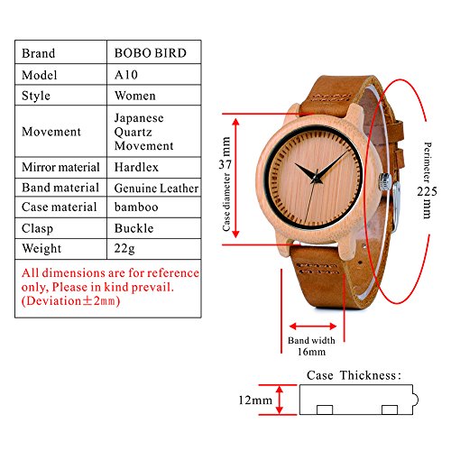 BOBO BIRD Men's Women's Bamboo Wooden Watch with Brown Cowhide Leather Strap Analog Quartz Casual Watches - Image 5