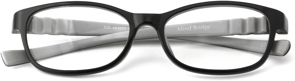 Mind Bridge Kids Blue Light Blocking Computer Video Gaming Glasses - Anti Eyestrain | Durable Cute Protection Eyewear for Children Boys & Girls Digital Screen Time & Technology Use | 558 Black Gray