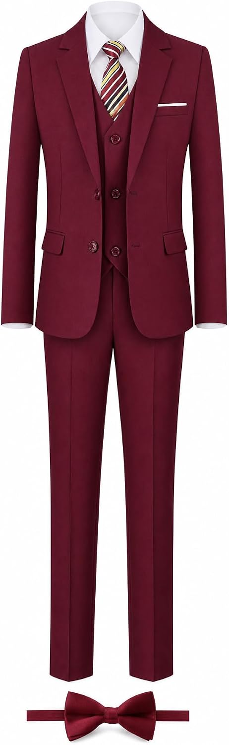 Boys Formal Suit Set, 6 Piece Kids Tuxedo Suits, Adjustable Waist, Slim Fit