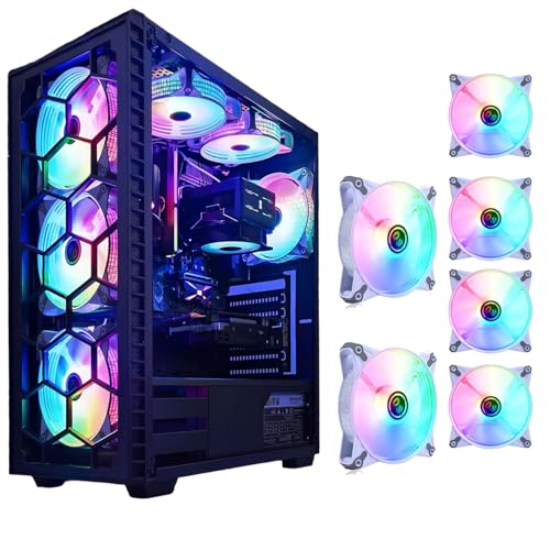 DS Static RGB LED 120MM White Case Fan for PC Cases, CPU Coolers, Radiators System (6 Pack RGB Fans kit, DK Series)