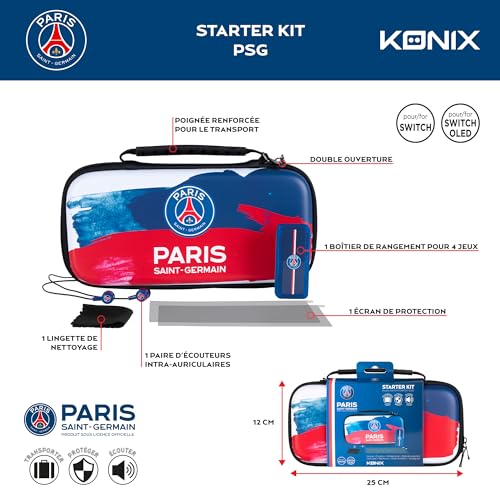 Konix PSG zestaw startowy do Nintendo Switch, Switch Lite i Switch OLED, etui ochronne, szkło hartowane, pudełko do gier, słuchawki