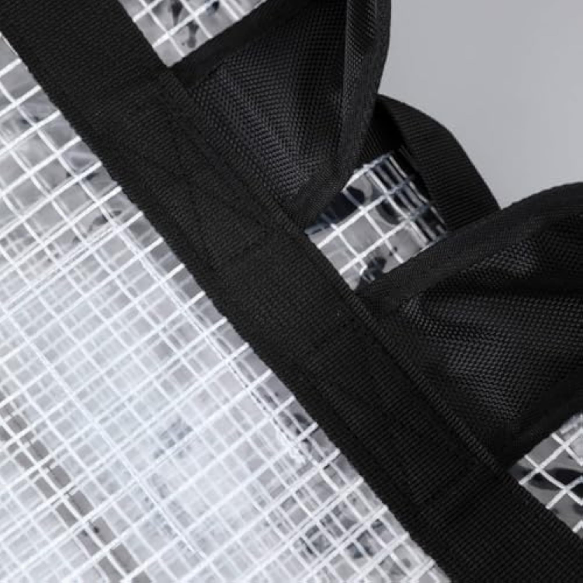 Black Trim Grid PVC Transparent Backpack, Clear