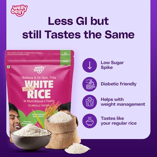 Image of Welly Belly Low GI White Rice 850g | 50% Lower Glycemic Index | Source of Protein & Fiber | Ideal Choice for Weight Management | Naturally Sourced | PCOS & Diabetic Friendly Chawal | Pack of 3