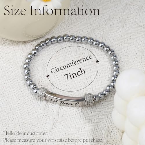 Let Them Diamond Beaded Stretch Bracelet Dainty Self Worth Motivational Stainless Steel Engraving Bracelets Crystal Energy Friendship Bracelet Jewelry Gifts for Women Men3