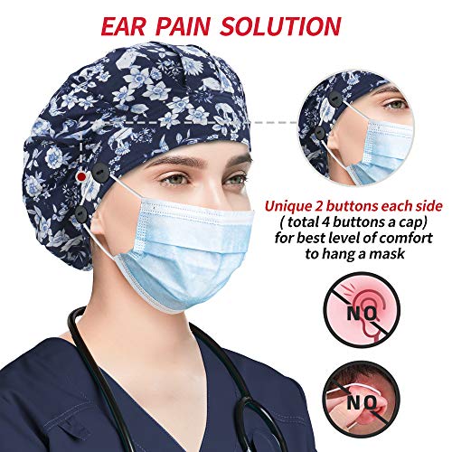 Image of ABAMERICA Bouffant Caps with Button and Sweatband, Adjustable Scrub Caps for Women Men, One Size Multi Color