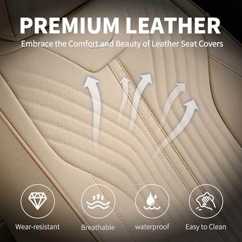Image of FLORICH Car Seat Covers Full Set Leather Front and Rear Seat Covers Luxury Automotive Car Seat Cover Car Seat Cushion Seat Protector Universal Fit for Most Cars Trucks SUV, Beige