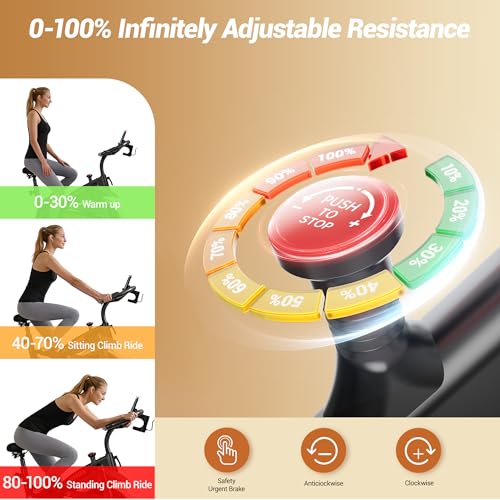 Image of UMAY Exercise Bike,Brake Pad Stationary Bike for Home with Exclusive App, Silent Belt Drive Stationary Workout Bike for Home with Comfort Seat, 300 LBS Capacity