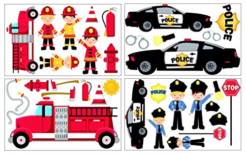 34 piezas Bomberos Policía juego de pegatinas de pared para la habitación de los niños/dormitorio del bebé 4 x 16 x 26 cm