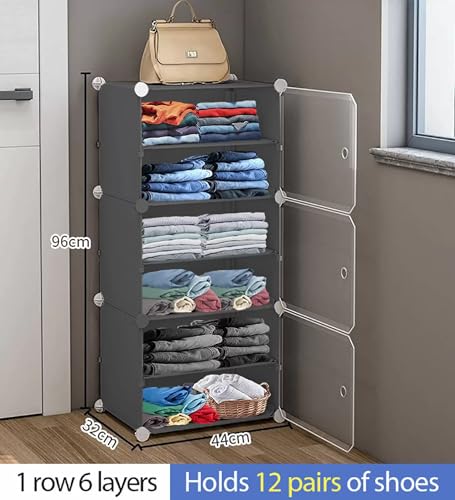 Image of AYSIS Plastic Rack For Storage,Foldable Wardrobe For Clothes,Collapsible Wardrobe,Kitchen Cupboard,Storage Wardrobe,Cupboard For Clothes Plastic(Grey,6-Shelf-3-Door),44 Centimeters,32 Cm,158 Cm