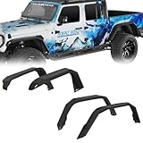 Hooke Road Gladiator Flat Style Fender Flares with Turn Signal Lights for 2020-2026 Jeep Gladiator JT, Textured Black Steel Front and Rear Fenders Set