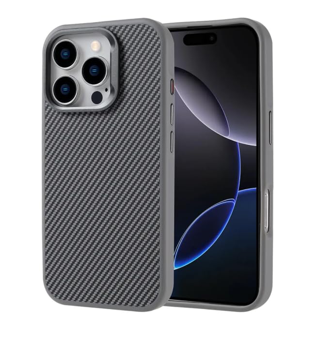 Next storeCarbon Fiber Phone Case for iPhone 16,Slim Cotton Shockproof and Drop Resistant, Support Magnetic Charging, Bare Magic Touch (Long Texture) (Grey)