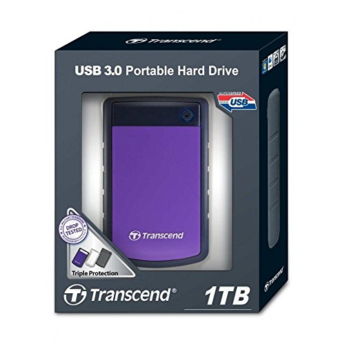Image of Transcend StoreJet 25H3P 1TB USB 3.1 Gen 1 Shock Resistant Rugged Portable External Hard Drive Purple, Slim - TS1TSJ25H3P