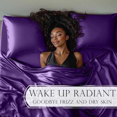 Image of DECOLURE Satin Bed Sheets - 4 Piece Luxury Silky Full Size Bedding Set - Softer Than Silk, Wrinkle-Free with 15 inch Deep Pocket Fitted Sheet, Perfect for Hair & Skin, Gifts for Women (Purple)