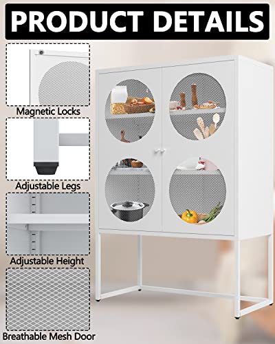 Fandon Metal Storage Cabinet With Mesh Doors,47.2" Multipurpose Storage Cabinet,Metal Cabinets With Doors And Shelves,3-Tier Office Cabinet,Load Capacity 55 Lb Per Tier(White) #TOP2