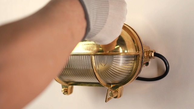 Image of Sunluck Brass Nautical Bulkhead Light,Grid Oval Wall Light,Brass Half Cover Lampshade,Ceiling Mount Light,Waterproof IP65,Rust Resistant,for Wet Location Bath,Seaside,Ship,Basement