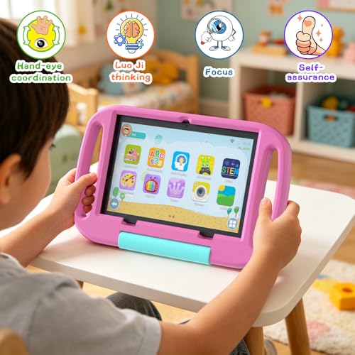 Image of Android 15 Kids Tablet 10.1 inch, 12GB RAM 64GB ROM, 2.0GHz Processor, 6000mAh Battery, Dual 2MP+8MP Camera, Shockproof EVA Silicone Case, Toddler Educational Learning Tablet PC(Pink)