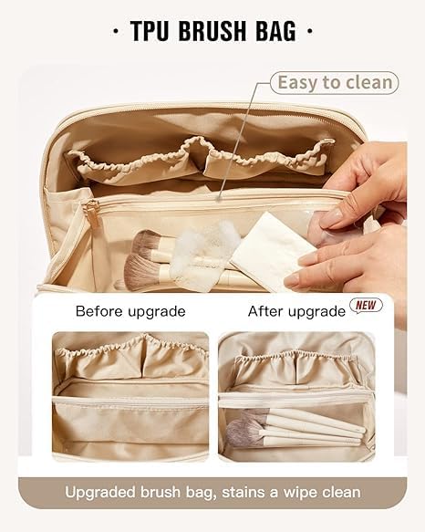 Image of ANGENIL Makeup Pouch Bag, Travel Pouches for Women, Vanity Bag for Women Latest, Cosmetic Organizer, Travel Toiletry Bag, Mini Makeup Bag and Skincare Pouch, Leather Vanity Bag (Black, Medium)