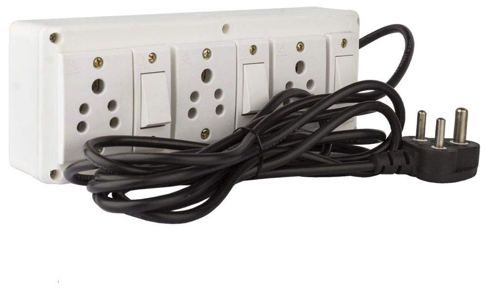 Hi-Plasst 3+3 Electric Extension Board with 3 Switches & 3 Sockets, 6A, 4-Yard Long Cord - Junction Box for Home, Diwali Lights, Christmas Decor, Wall-Mounted Switchboard for Electrical Appliances-image-13