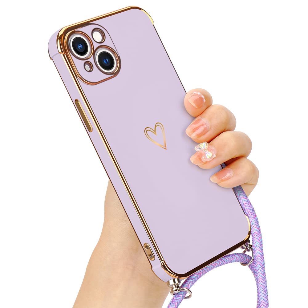 Custodia IPhone 13 Pro Con Cordino Cuore - Silicone Morbido Nero