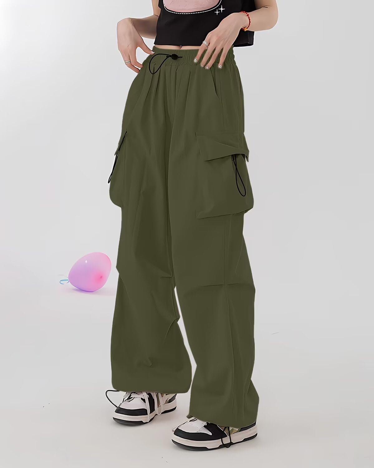 HENGAO Girls Cargo Pants Casual Jogger Loose Fit Streetwear Parachute Pants - Image 3