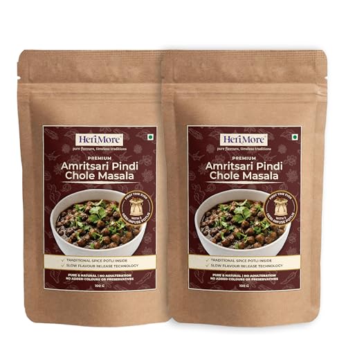 Image of HeriMore Amritsari Pindi Chole Masala with 3 Heri-Infuse Potlis | Hygienically Packed | No Added Color or Preservatives (Pack of 2, 100g Each)