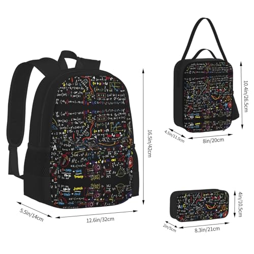 Math Formula Print 3 Piece Set Backpack, Lunch Bag, Pencil Case, Cute Sturdy For College And Travel4