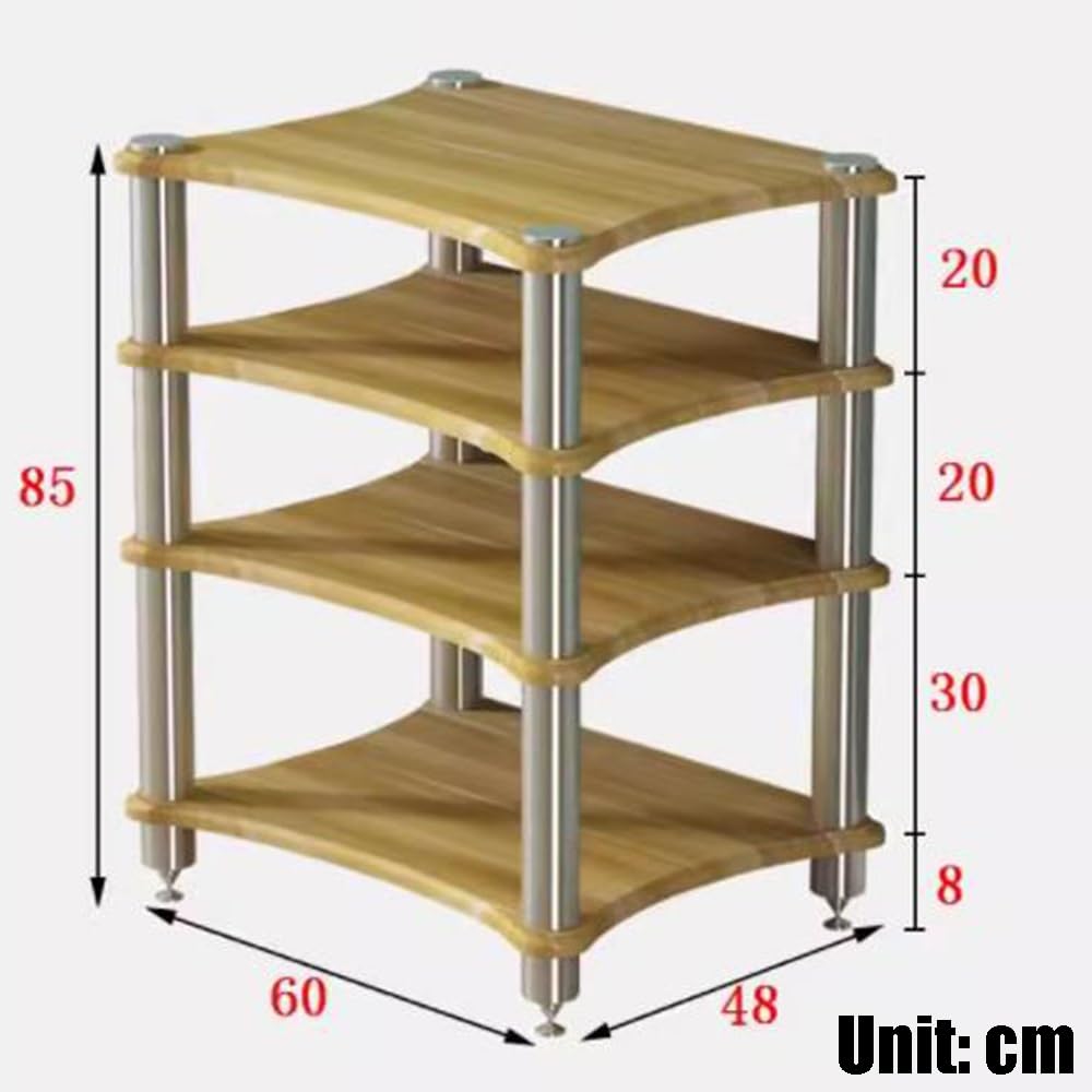 Étagère à 4 niveaux pour tourne-disque et console AV - Étagère en teck pour matériel audio et rangement multimédia (85 cm de haut)