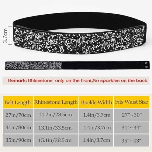 Yalice Balck Rhinestone Dress Belts for Women Elastic Waist Belt Shiny Crystal Wedding Sash Belt for Formal Costume2