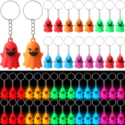 Simgoing 50 Pcs Halloween Glow in The Dark Mini Ghost Keychains, ...