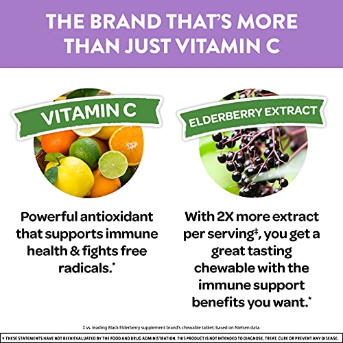 Airborne Elderberry & Vitamin C Chewable Tablets, Immune Support Supplement With Powerful Antioxidant Vitamin C, 120 Chewable Tablets, Elderberry Flavor #TOP1