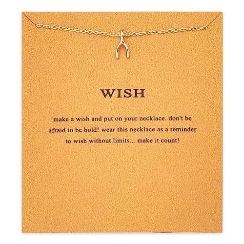 Golden Wishbone Necklaces for Women Girlfriend Anniversary Birthday Gift for Wife Bday Gift for Best Friend Sister Graduation Christmas Gifts for Daughter Granddaughter Wishbone Pendant Nekclace - Main Image