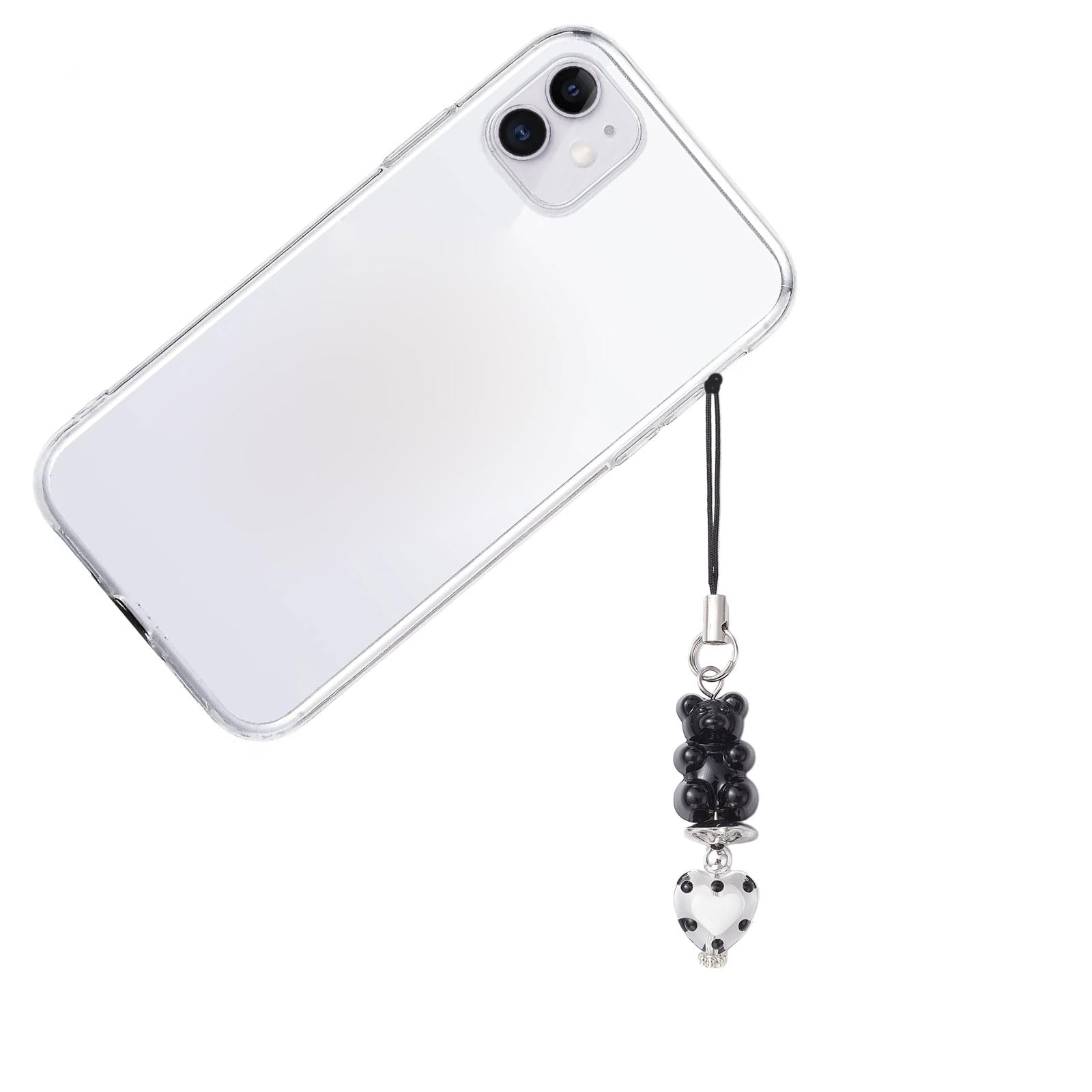 YZYDF 2Pcs Bear Cellphone Strap Colorful Phone Chain Handmade Glass Heart Phones Lanyard Pendant Keychains for Wallet Bags