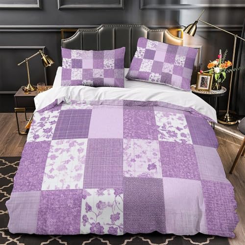 Housse de couette 135x200 résistante et respirante patchwork violet - 2