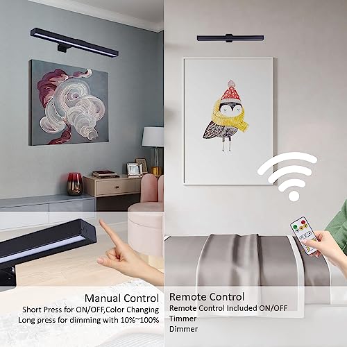 Image of MIOBLUE LED Picture Lights with Remote, 16in Metal Battery Operated Picture Light,Rechargeable Display Lamp,Dimmable Dartboard Light with Timer for Frame Wall Portrait Art, 2Pack