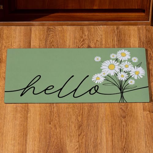 Evergreen Sassafras Insert 22x10 Hello Spring Daisies Entrance Entryway Front Door Welcome Mat Indoor and Outdoor Non Slip Backing Low Profile Doormat