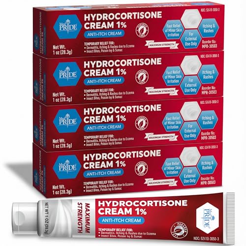 MED Pride Hydro Cortisone (Hydrocortisone) Cream 1% OTC Bulk Pack of 4 X 1 Oz Anti-Itch Ointment for Rash, Eczema, Bug Bites