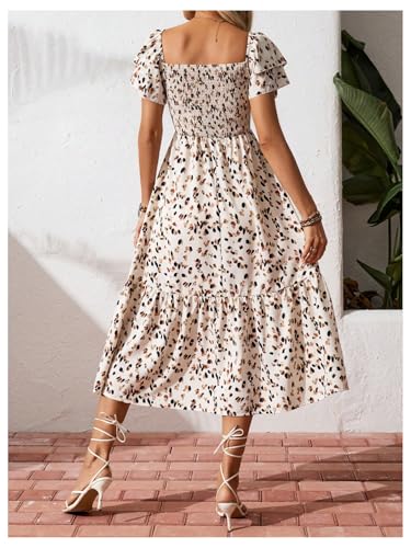 Image of Floerns Women's Boho Midi Dress Layered Sleeve Beach Vacation Tiered Smocked Dresses