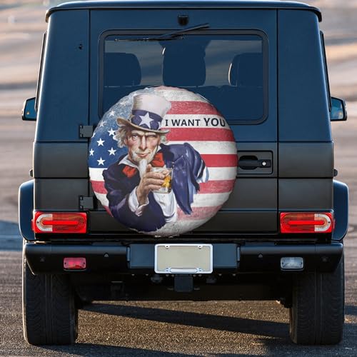 Image of Vintage American Uncle Sam Flag Spare Tire Cover, Wheel Protection Device 14-17 Inches, with Waterproof Dust-Proof UV Sun Wheel Tire Cover Suitable for SUV, RVs, Travel Trailers, Trucks (LTTSM-14)