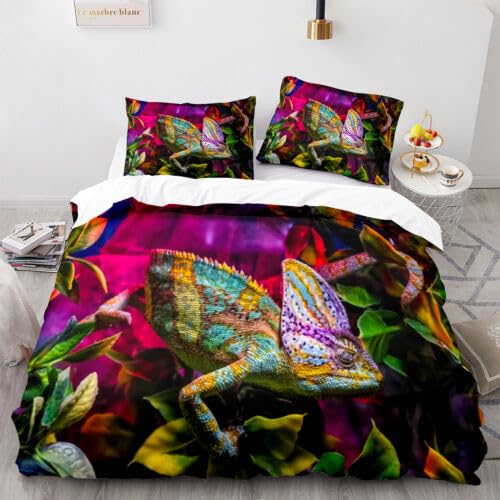 Housse de couette lézard violet microfibre infroissable pour lit enfant 90x190 facile à laver