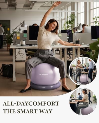 Image of Trideer Yoga Ball Chair with Base for Office Desk, Exercise & Stability Ball Seat, Pilates Ball for Core Training, Pregnancy Ball, Back Pain Relief & Active Sitting