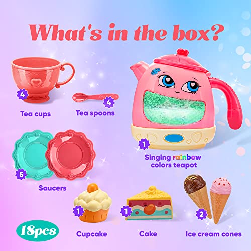 Jimbalaya Tea Party Set For Little Girls, Musical Mozartz Rainbow Colours Teapot With Songs & Sounds Pretend Play Toy Toddler Tea Set For Kids ,Toy Tea Set W/ Cupcake And Ice Cream #TOP5