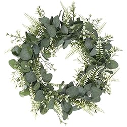 SLFYEE 40cm Corona de eucalipto para decoración de eucalipto, Guirnalda Decorativa de eucalipto, Corona de Pared, Corona de Puerta, Color Verde para Boda Puerta Fiesta Ventana Pared Chimenea