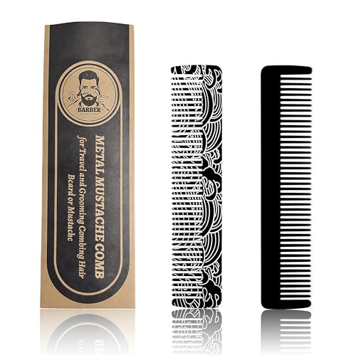 Metal Beard & Mustache Comb for Men - Pocket Comb with 3D Pattern...