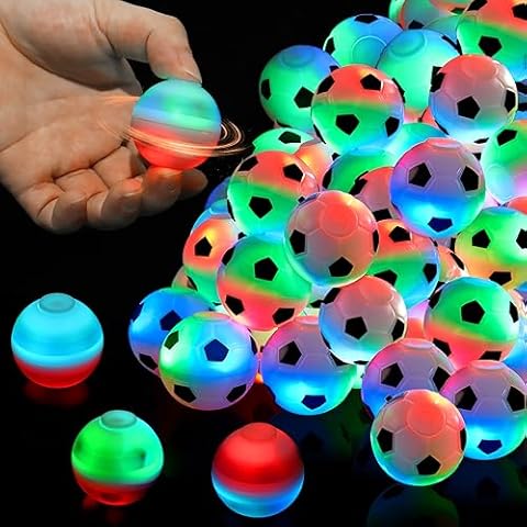 SCIONE 24 Pack Soccer Party Favors Light Up Soccer Ball Fidget Spinners Party Favors for Kids Goodie Bag Stuffers Treasure Box Toys for Classroom Prizes Return Gifts for Kids Birthday Sports Party Cover
