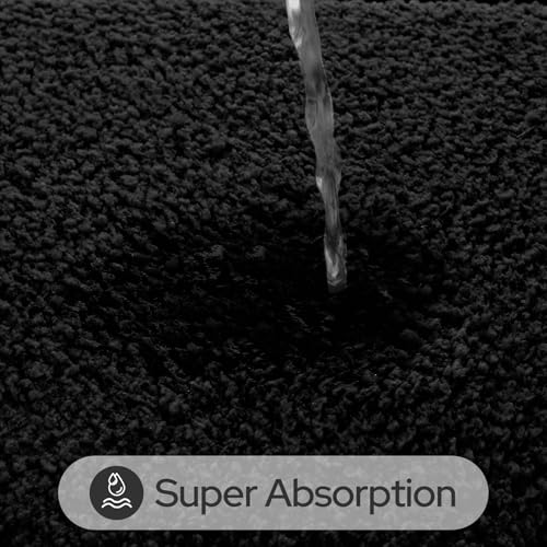 HOMEIDEAS Bathroom Rugs Sets 2 Piece, Small Bathroom Rugs, Soft, Absorbent Microfiber Mats, Machine Washable Bath Mats for Shower Room, Bathtub, Kitchen (20" x 32" + 16" x 24", Black)